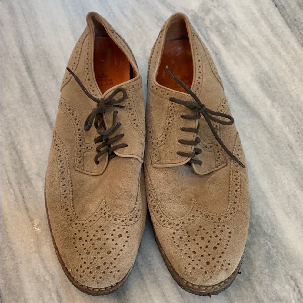 Peter Millar Tan Suede Loafers with Brogue Detailing